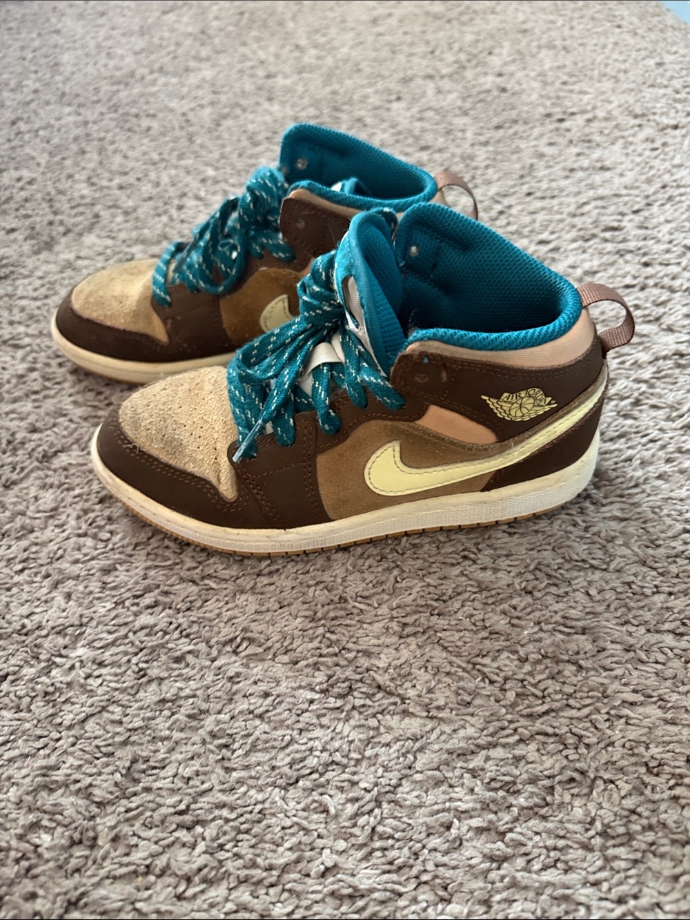 Nike Air Jordan Kids Brown and Teal High-Top Sneakers